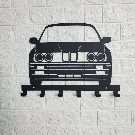 BMW E30 Key Holder – Full Front View Steel Wall Mounted Key Rack – Classic Car Organizer 12"x8"