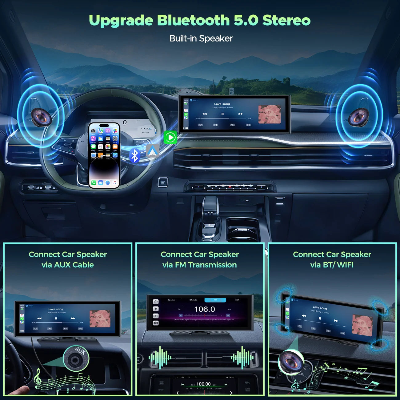 9.26" Wireless CarPlay & Android Auto Screen with 4K Dash Cam, 1080P Backup Camera & GPS Navigation
