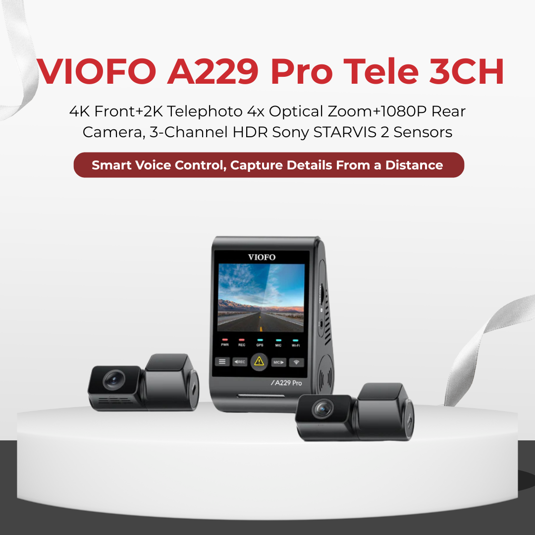 VIOFO A229 Pro Tele 3CH 4K+2K Telephoto 4x Optical Zoom+1080P Dash Cam ...