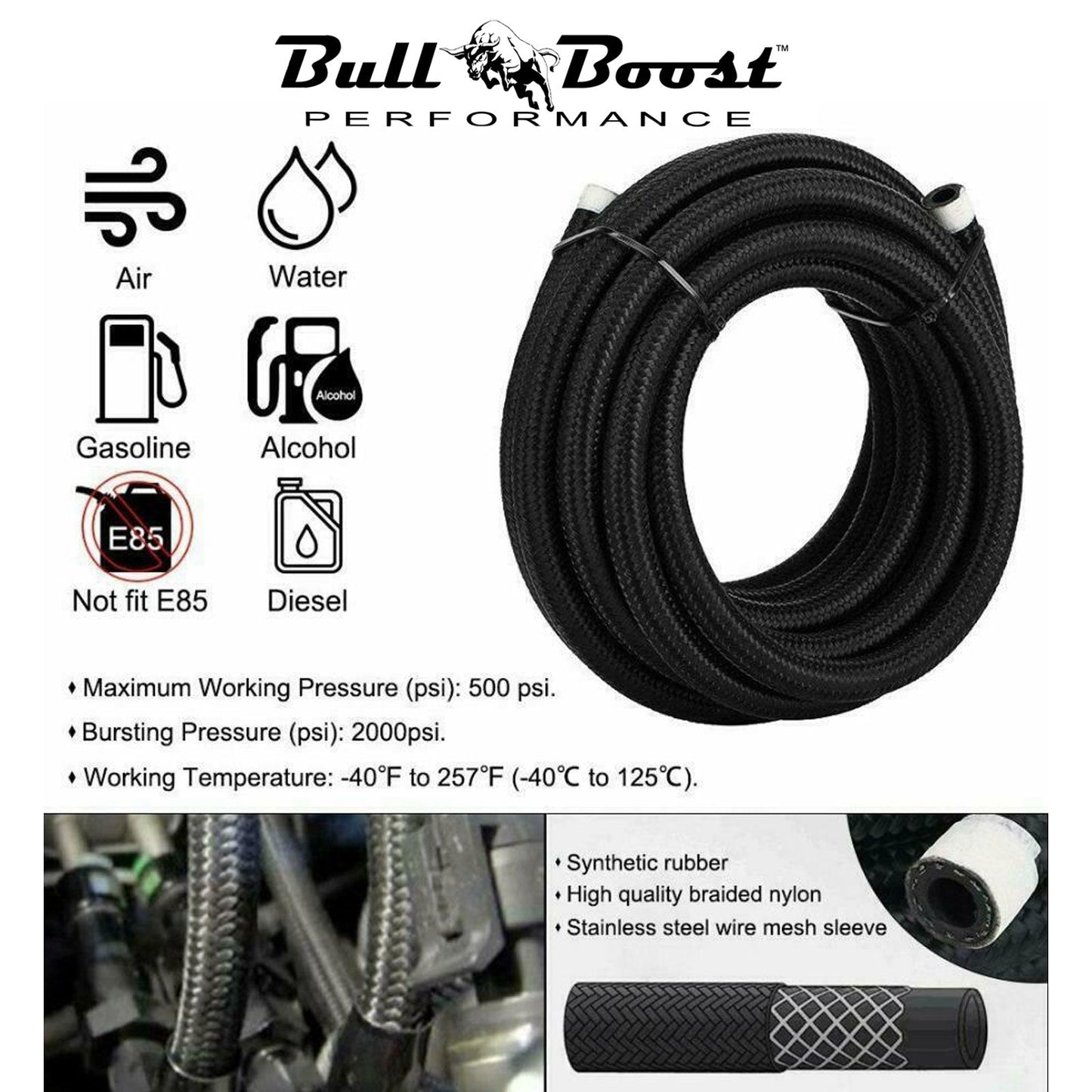 -6 AN Braided 3-8 Fuel Line Oil-Gas-Fuel Hose Line Aluminum Hose End Fitting