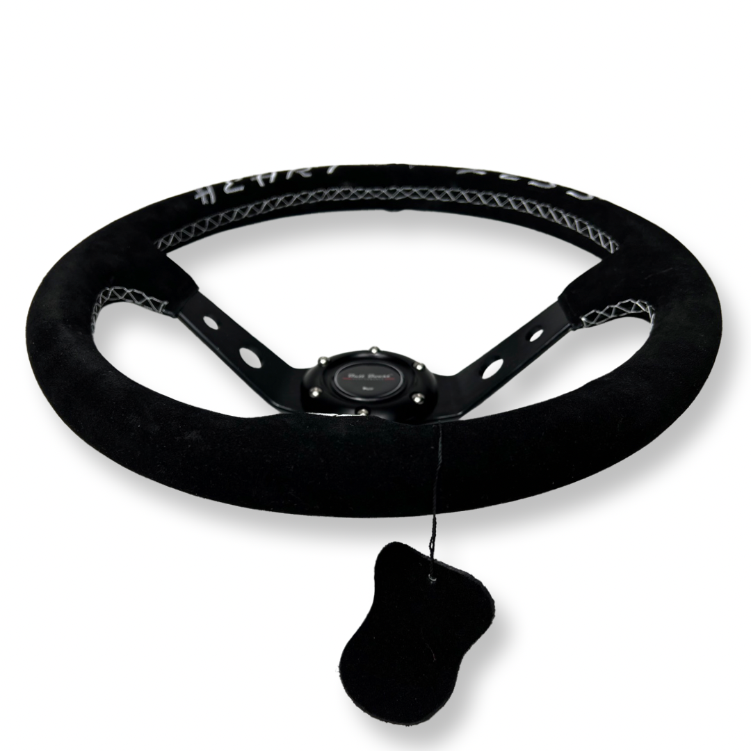 Universal 350mm 3"Deep Dish 6-Bolt Steering Wheel Black Suede Heartless