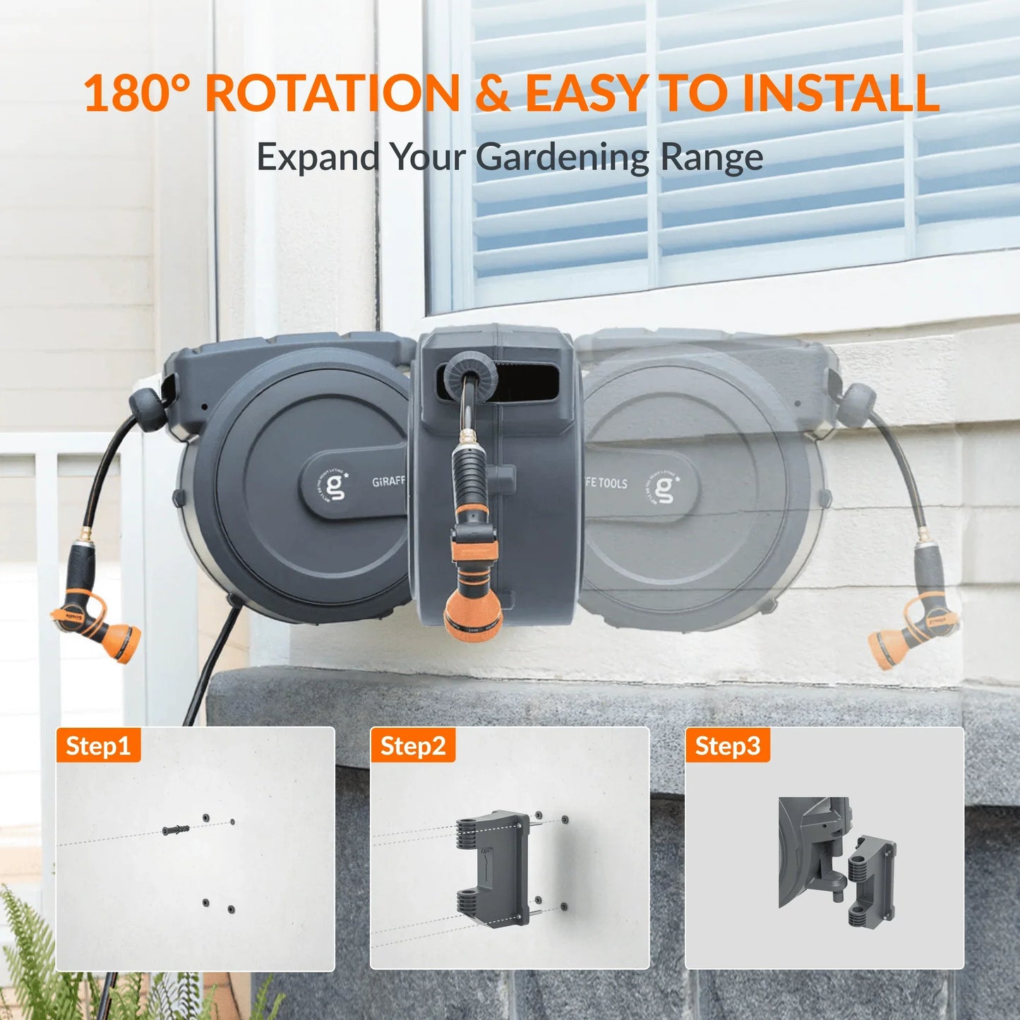 Retractable Garden Hose Reel 62ft-155ft