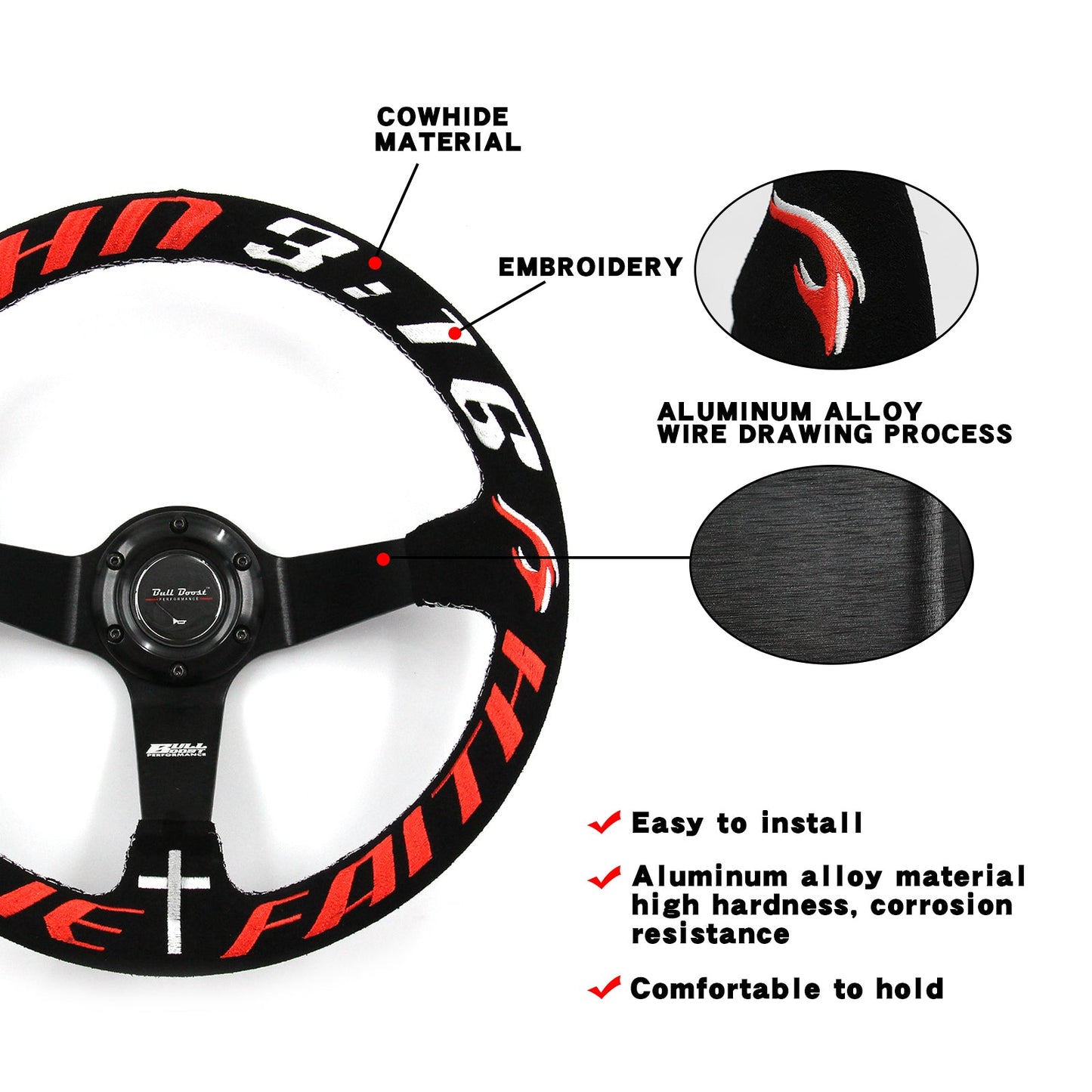 Have Faith Suede Steering Wheel + Short Hub Adapter for 83-04 Ford Mustang / 89-92 Ford Ranger