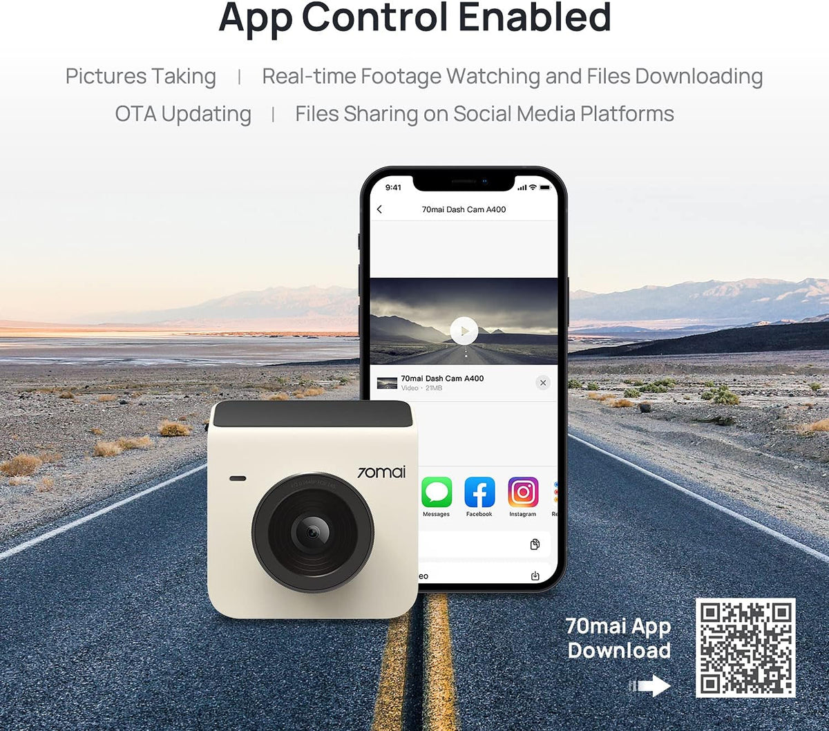Dash Cam A400 – Dual 2K QHD Front & Rear Camera with Wi-Fi & Night Vision
