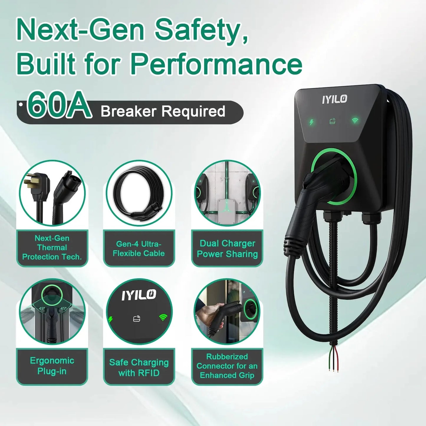 IYILO Level 2 Charger J1772 Wall-mounted Hardwired - 48A
