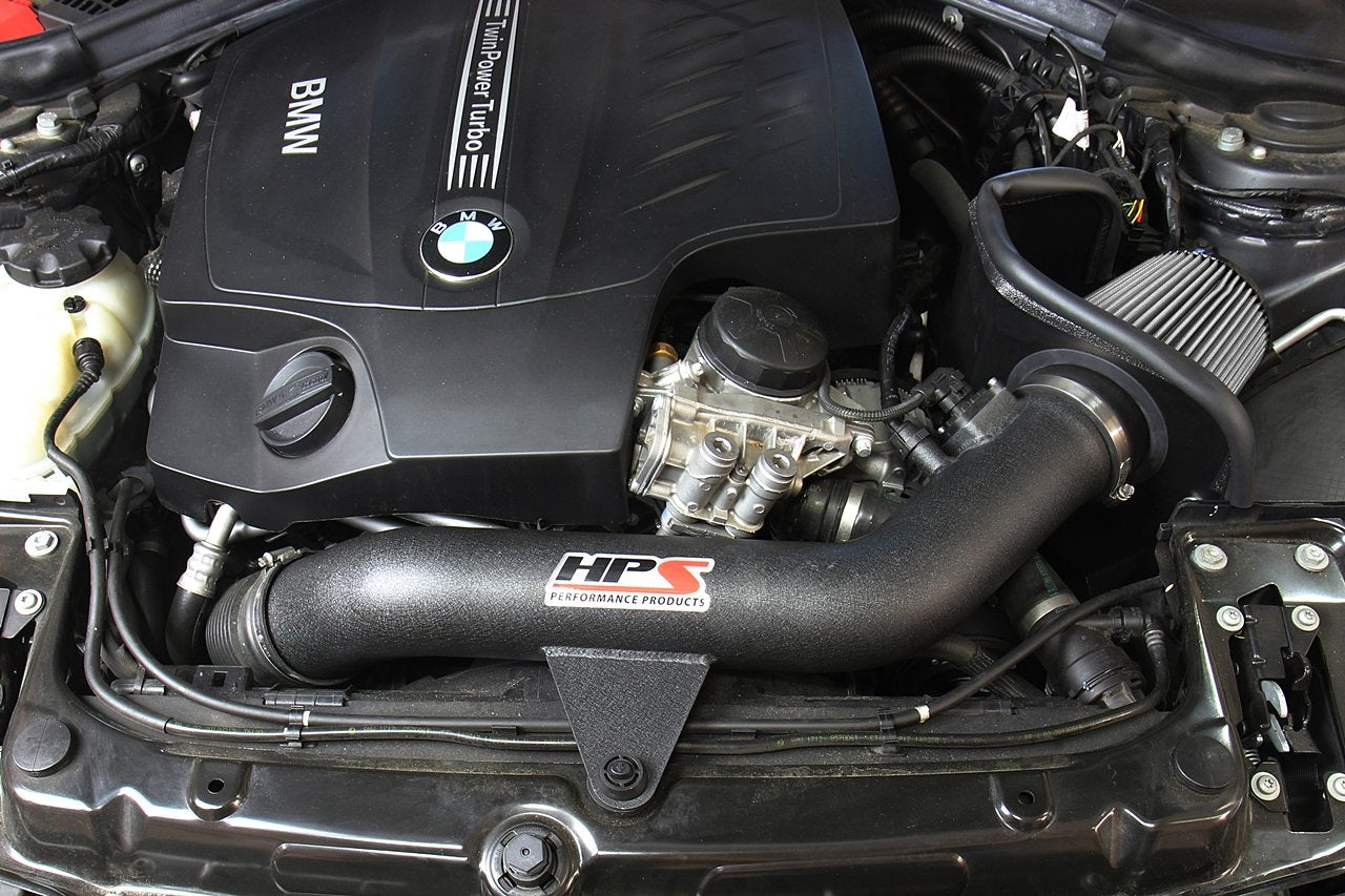 HPS Shortram Air Intake Kit 2013-2015 BMW 335i 335ix F31 F34 3.0L Turbo N55, Includes Heat Shield, Black