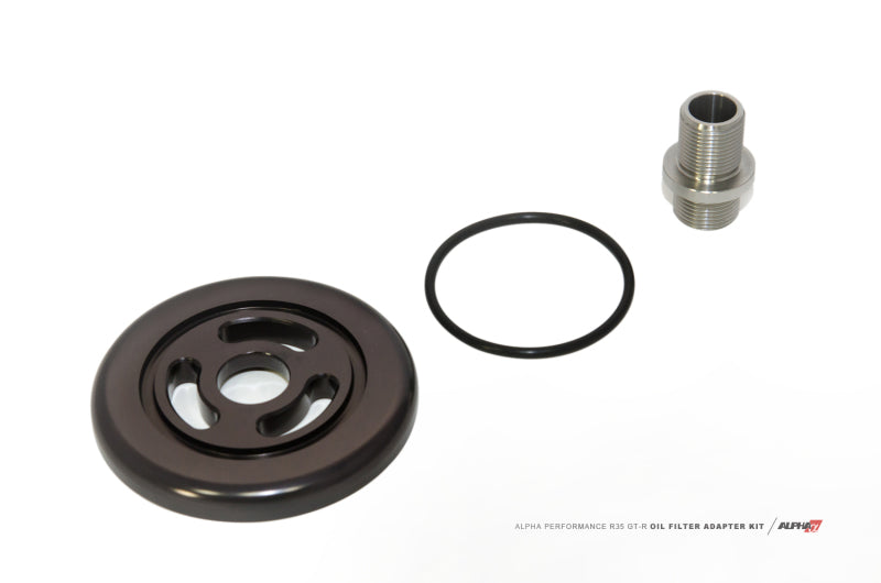 AMS Performance 2009+ Nissan GT-R R35 Alpha CNC Billet Oil Filter Adapter w/Street Filter ALP.07.04.0028-2