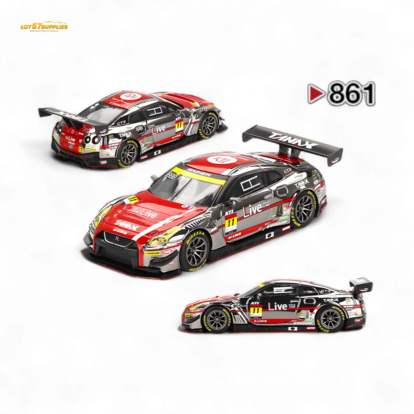 Mini-GT Nissan GT-R NISMO GT3 #11 "GAINER TANAX GT-R" GAINER 2023 SUPER GT SERIES #861 1:64