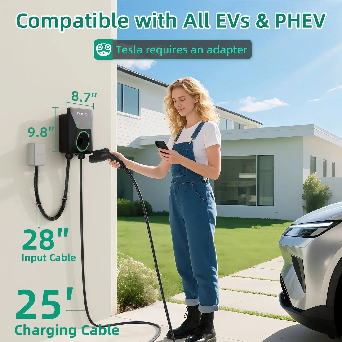 IYILO Level 2 Charger J1772 Wall-mounted Hardwired - 48A