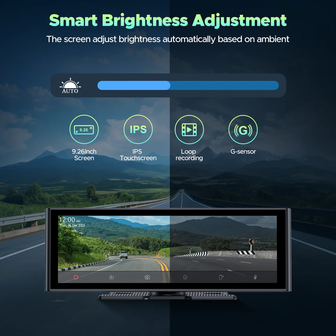 9.26" Wireless CarPlay & Android Auto Screen with 4K Dash Cam, 1080P Backup Camera & GPS Navigation
