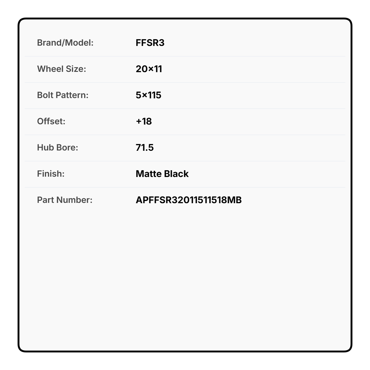 FFSR3 20x11 5x115 +18 71.5 Matte Black