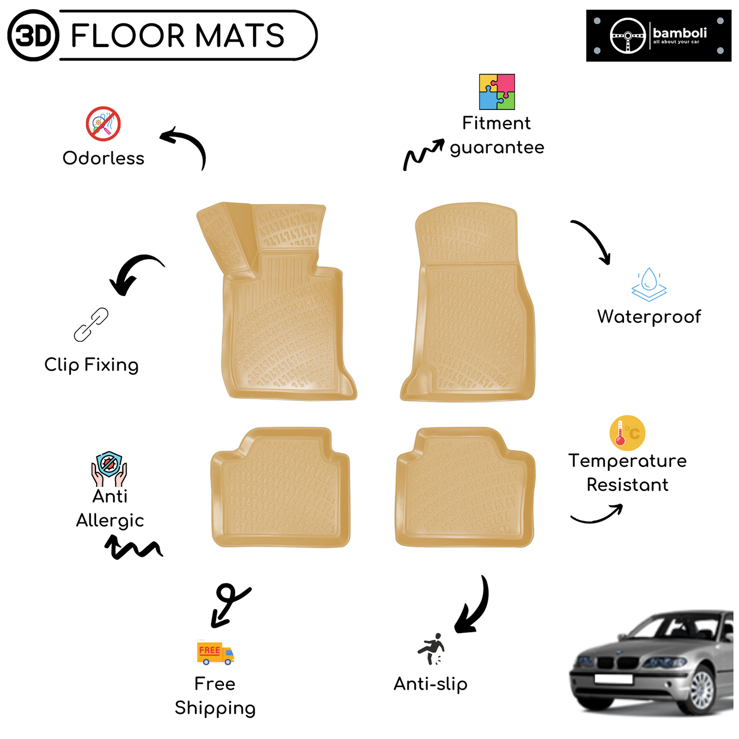 3D Molded Interior Car Floor Mat for BMW 3 Series E46 1998-2006