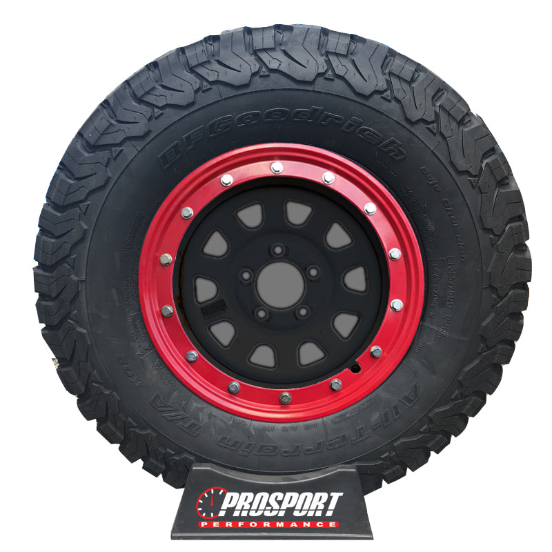 Simulated Bead Lock Hubcap Rings - 15" Red