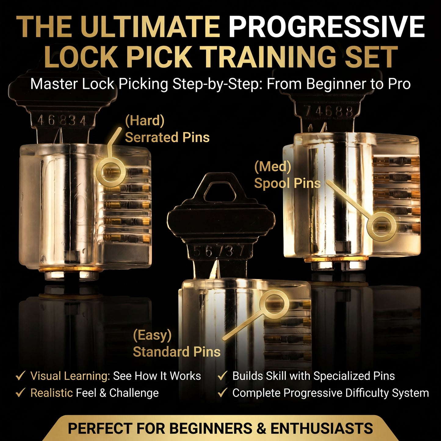 Practice Locks Set, Dangerfield EUREKA, 3 Progressive Locks for Training