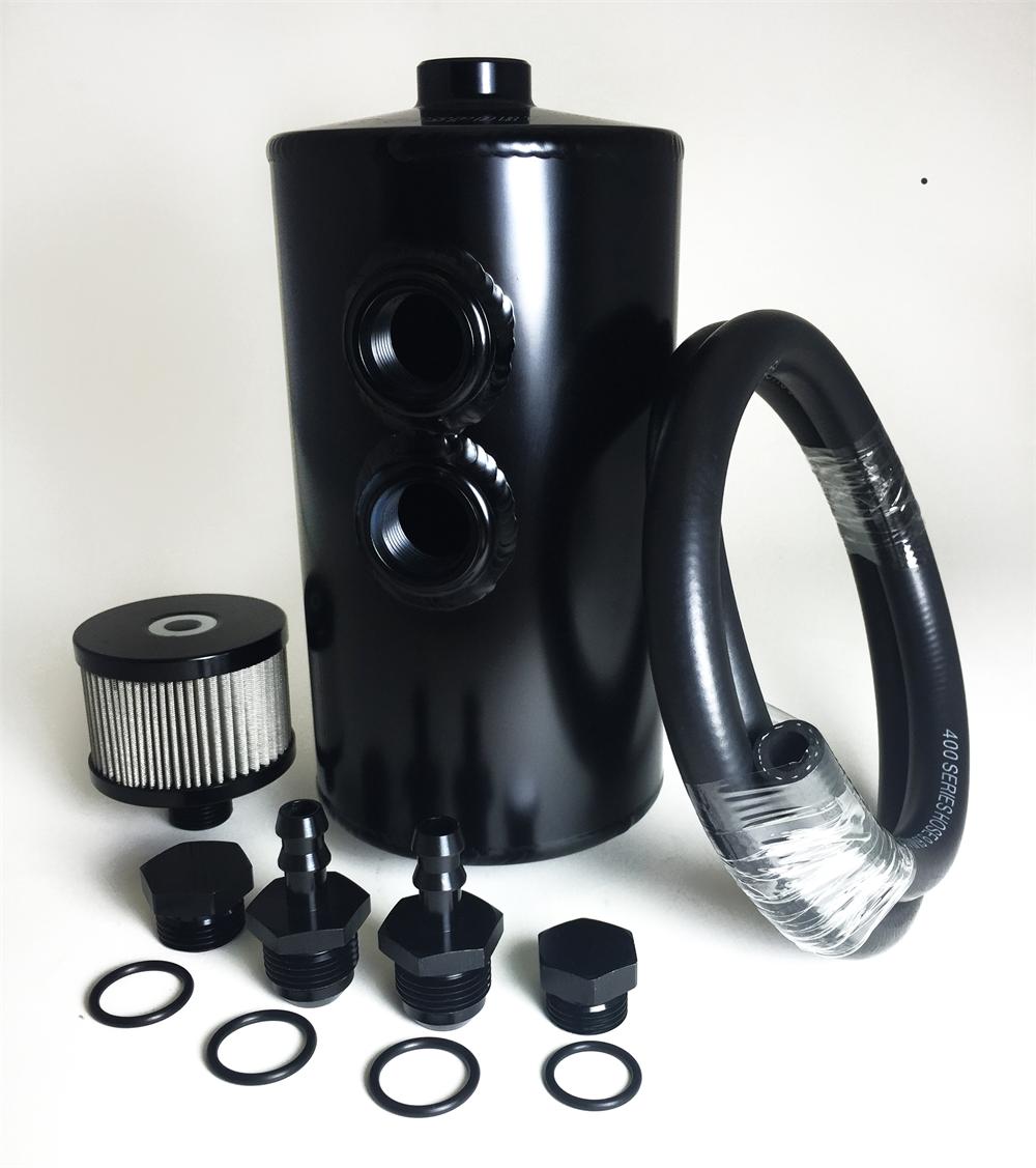 Aluminum Oil Catch Can Dual Baffle - Black