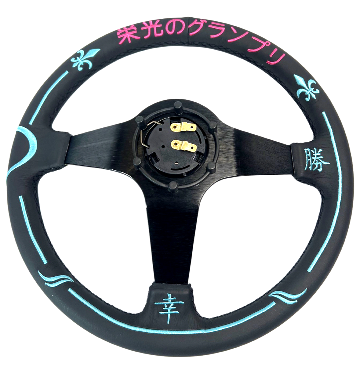 Leather 6-Bolt Deep Dish Racing Steering Wheel + Hub Adapter Boss Kit for Civic, Del Sol, Integra