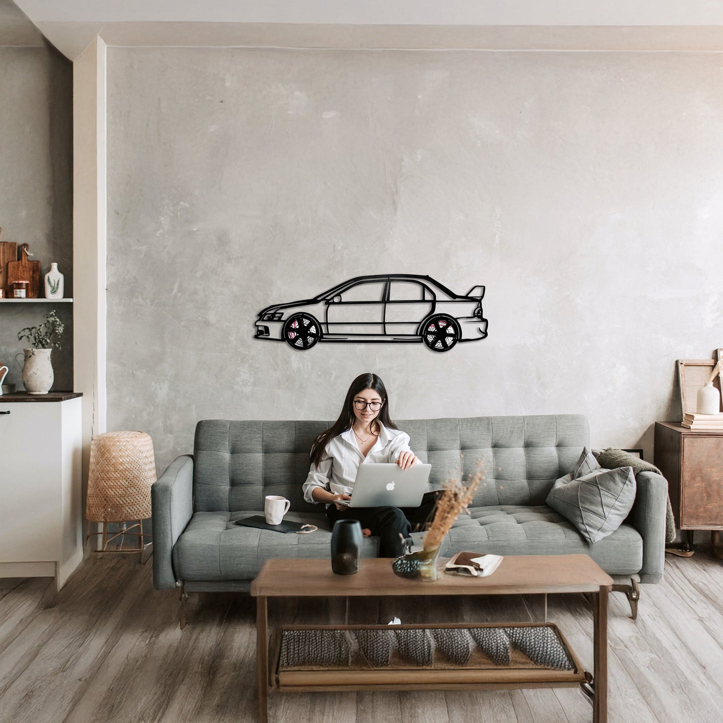 2006 Lancer Evo Metal Wall Art – JDM Steel with Spinning Wheels-KAFMEKA003