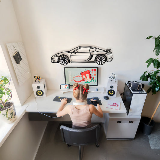 2020 Porsche Cayman GT4 Wall Art – Steel Silhouette with Spinning Wheels-KAFMEKA007