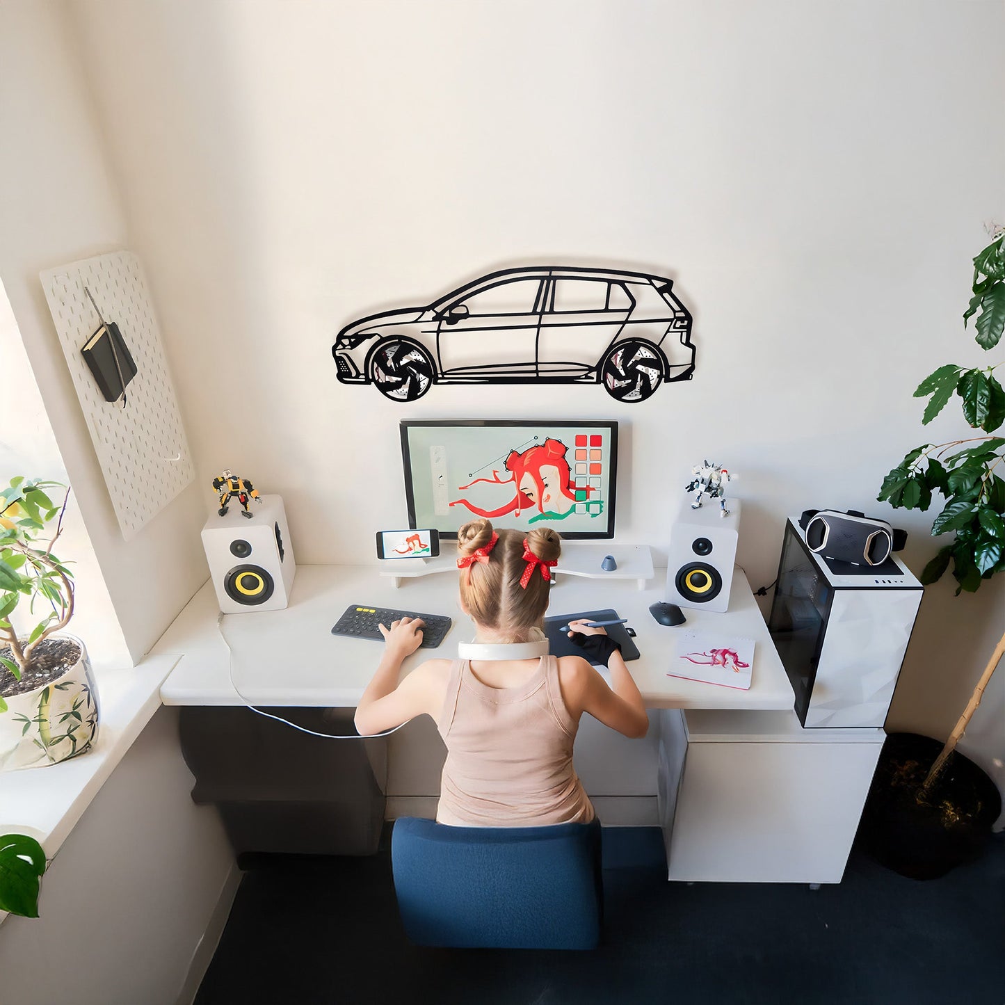 2022 Volkswagen Golf GTI Wall Art – Steel Silhouette with Spinning Wheels-KAFMEKA010