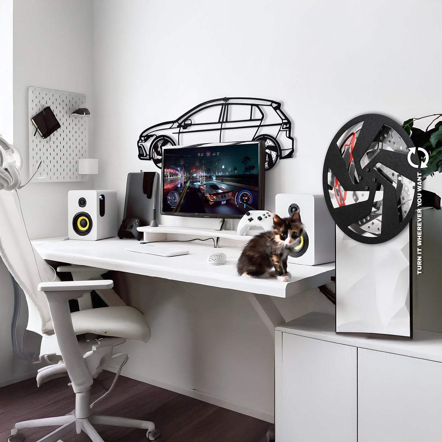 2022 Volkswagen Golf GTI Wall Art – Steel Silhouette with Spinning Wheels-KAFMEKA010