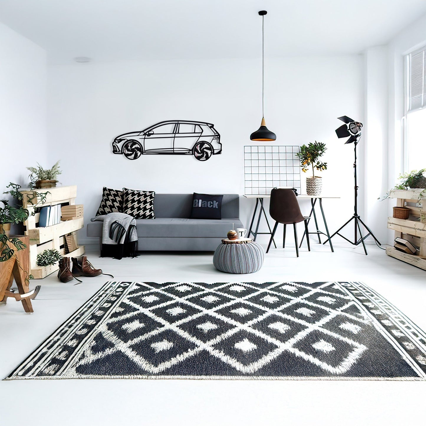 2022 Volkswagen Golf GTI Wall Art – Steel Silhouette with Spinning Wheels-KAFMEKA010