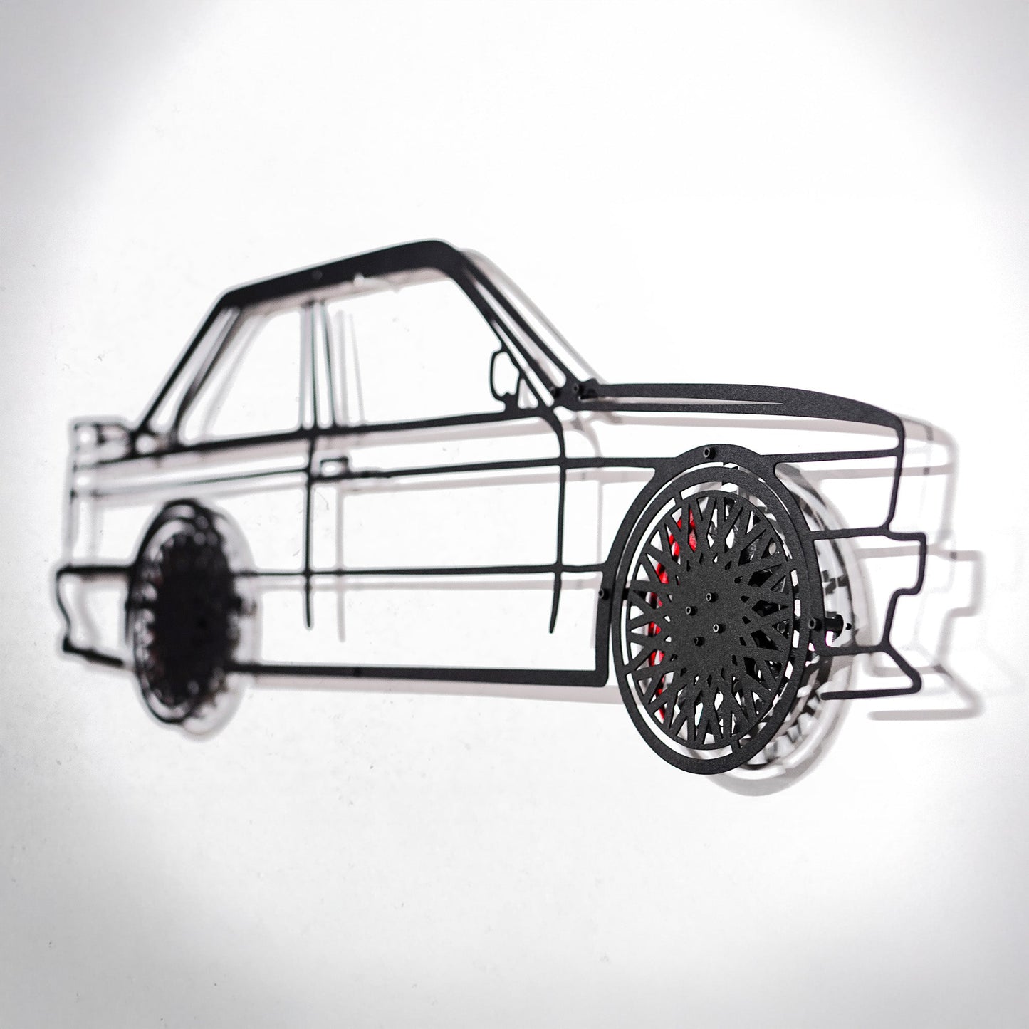 BMW E30 M3 Wall Art – Classic Steel Silhouette with Spinning Wheels -KAFMEKA013