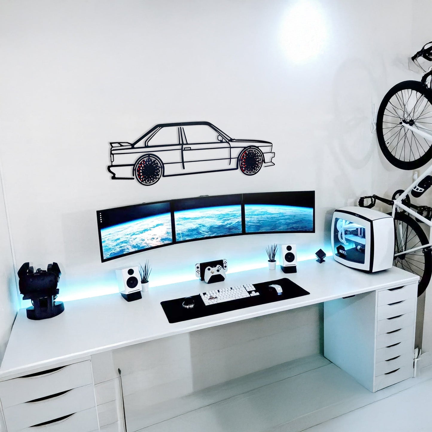 BMW E30 M3 Wall Art – Classic Steel Silhouette with Spinning Wheels -KAFMEKA013