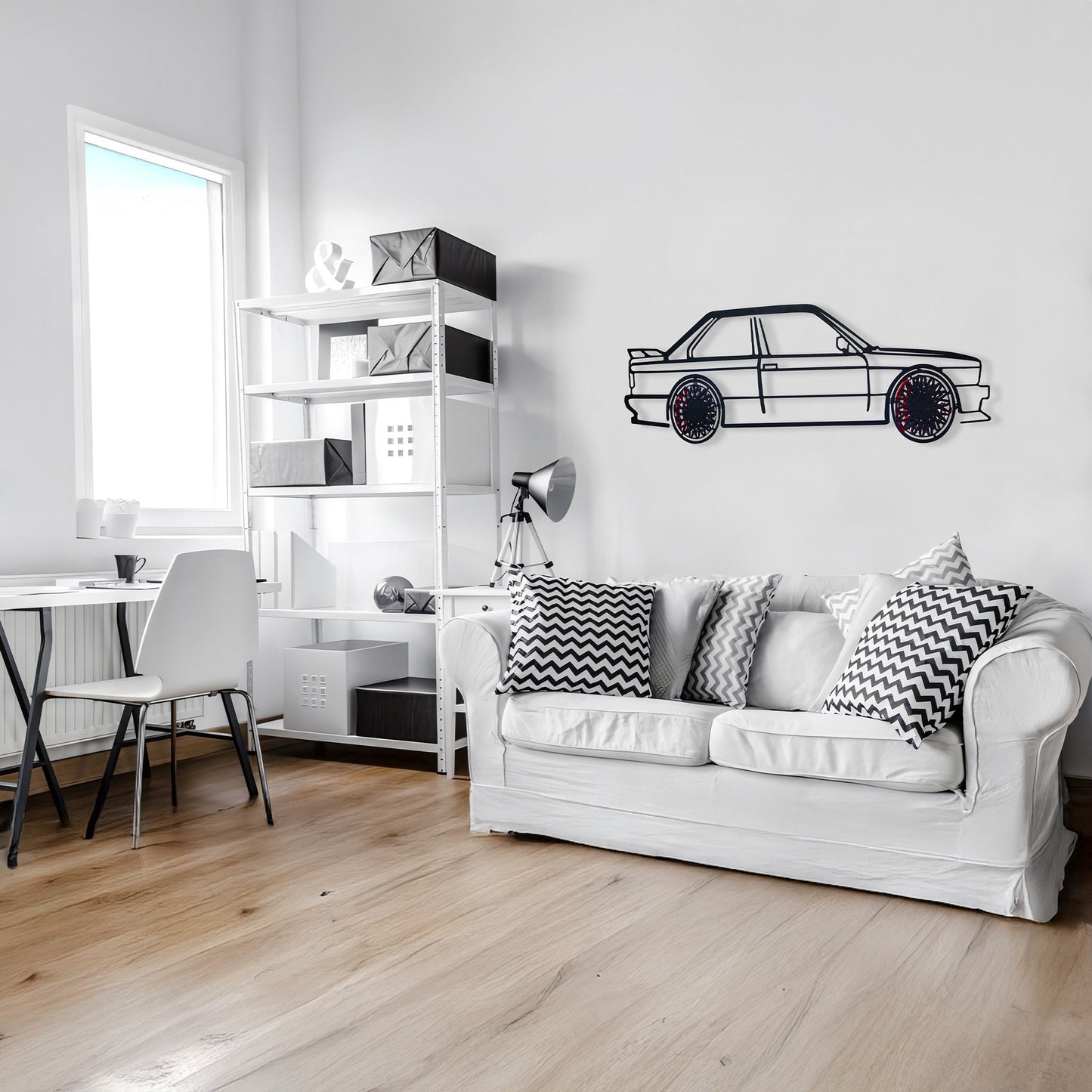 BMW E30 M3 Wall Art – Classic Steel Silhouette with Spinning Wheels -KAFMEKA013