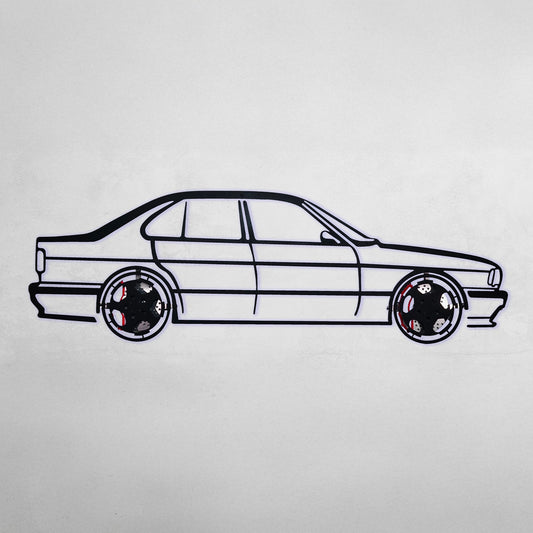 BMW E34 M5 Wall Art – Classic Steel Silhouette with Spinning Wheels-KAFMEKA014