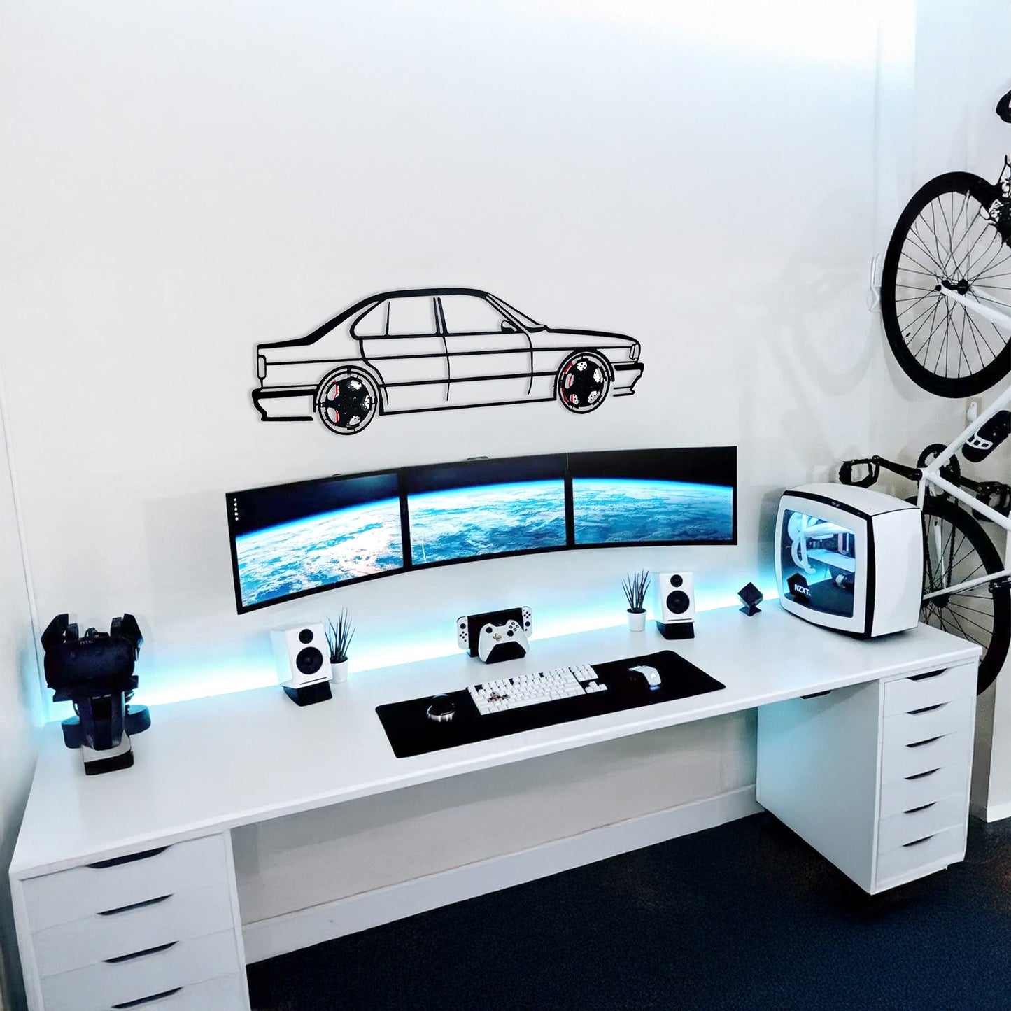 BMW E34 M5 Wall Art – Classic Steel Silhouette with Spinning Wheels-KAFMEKA014