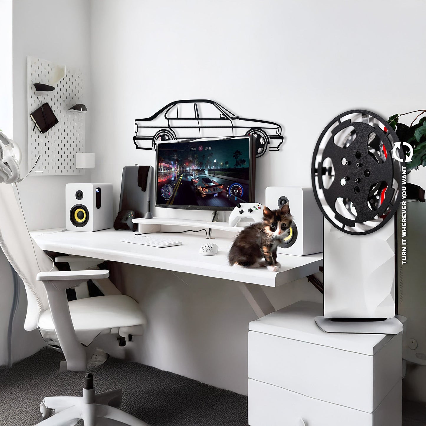 BMW E34 M5 Wall Art – Classic Steel Silhouette with Spinning Wheels-KAFMEKA014