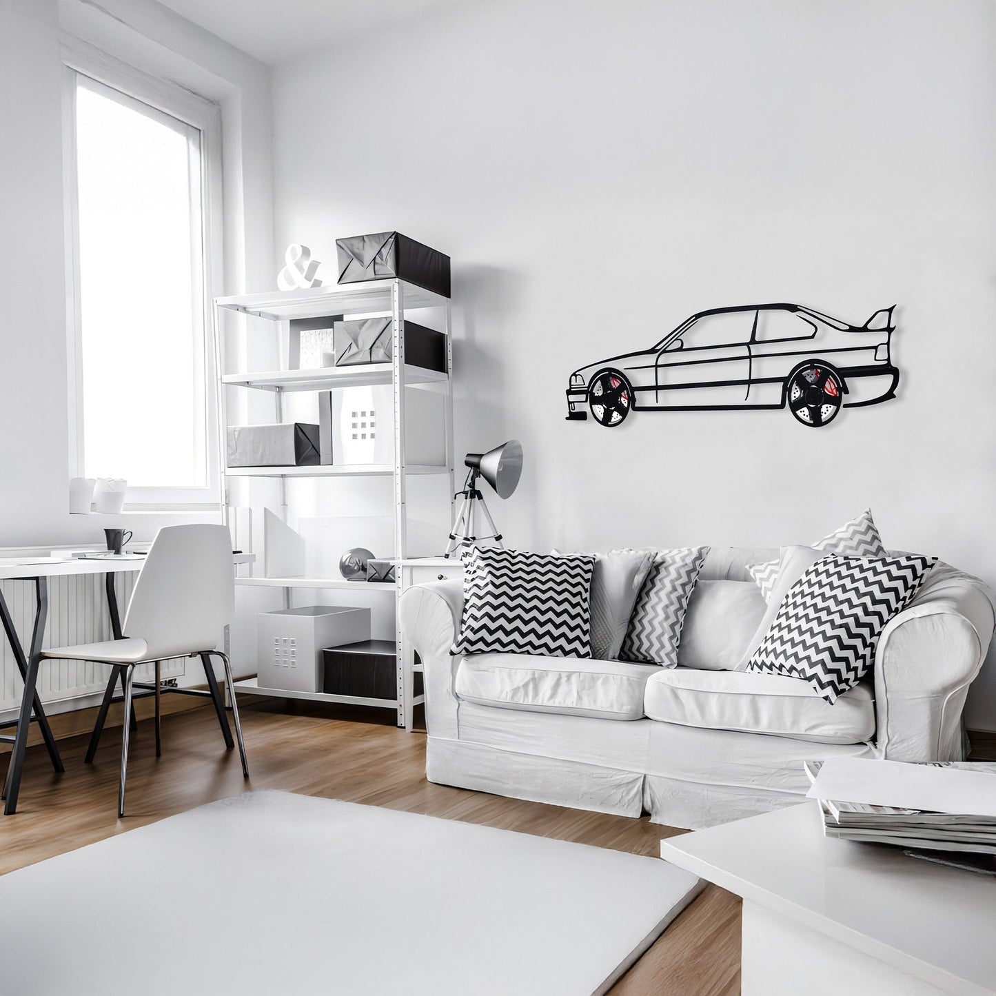 BMW E36 M3 Wall Art – Classic Steel Silhouette with Spinning Wheels-KAFMEKA015