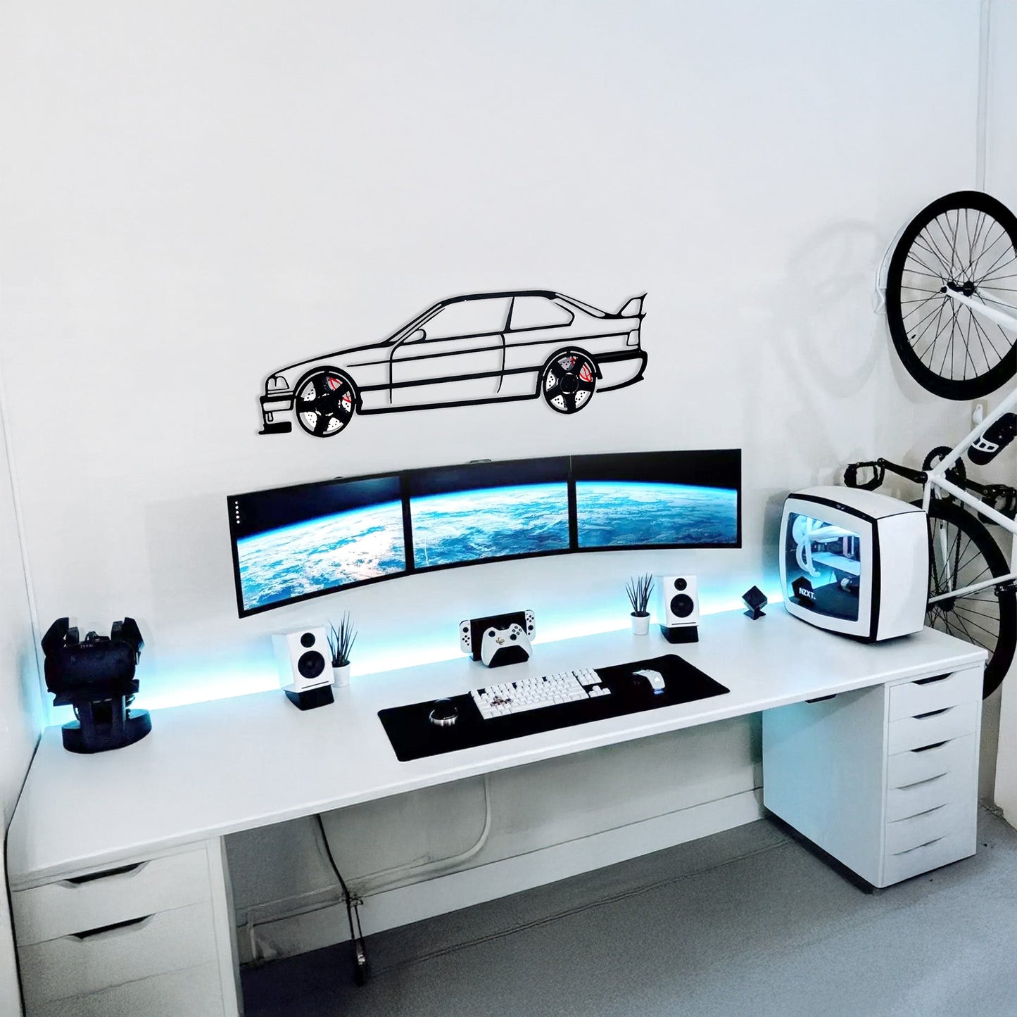 BMW E36 M3 Wall Art – Classic Steel Silhouette with Spinning Wheels-KAFMEKA015