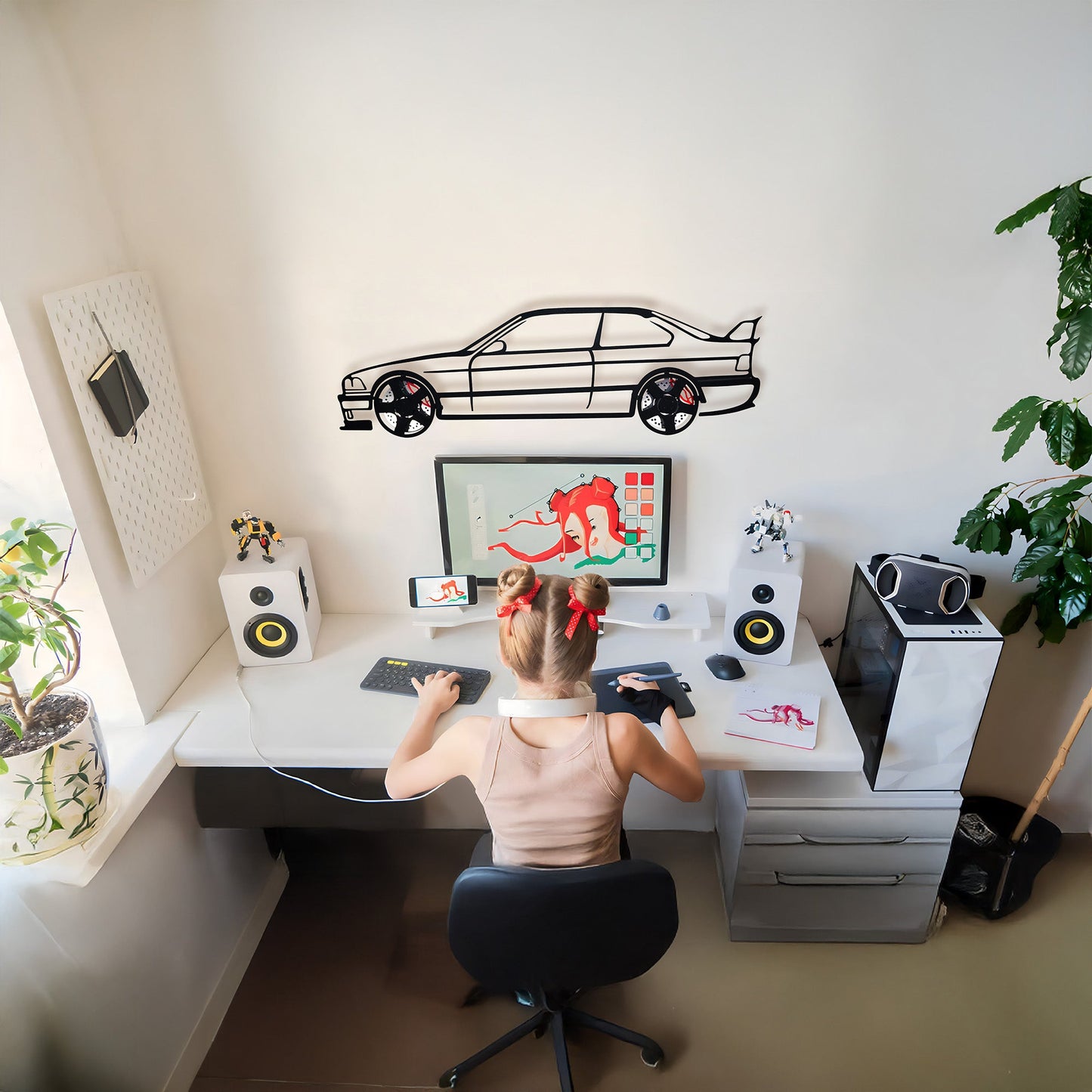 BMW E36 M3 Wall Art – Classic Steel Silhouette with Spinning Wheels-KAFMEKA015