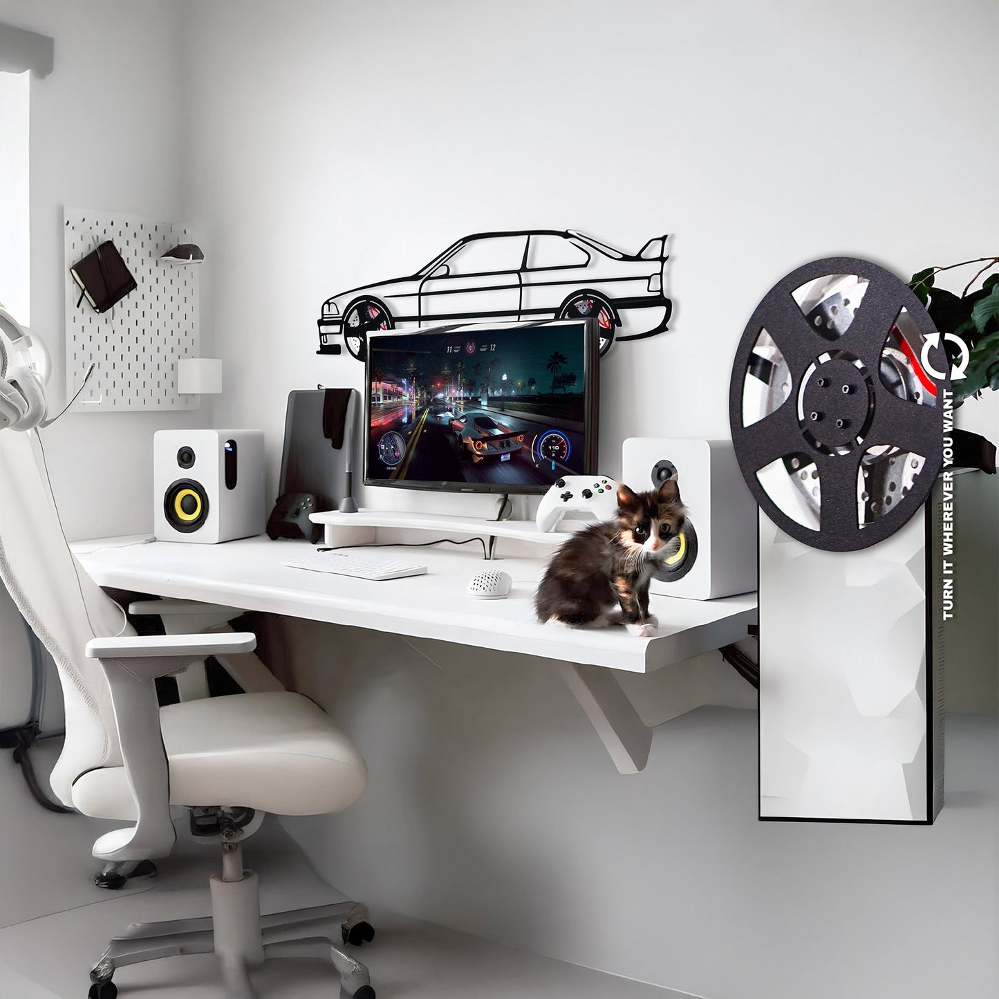 BMW E36 M3 Wall Art – Classic Steel Silhouette with Spinning Wheels-KAFMEKA015