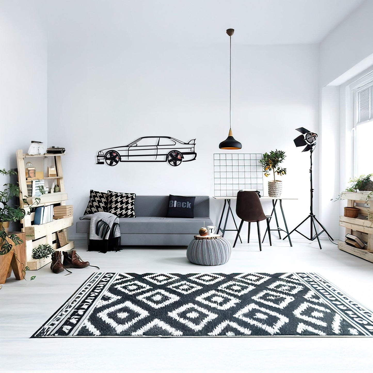 BMW E36 M3 Wall Art – Classic Steel Silhouette with Spinning Wheels-KAFMEKA015