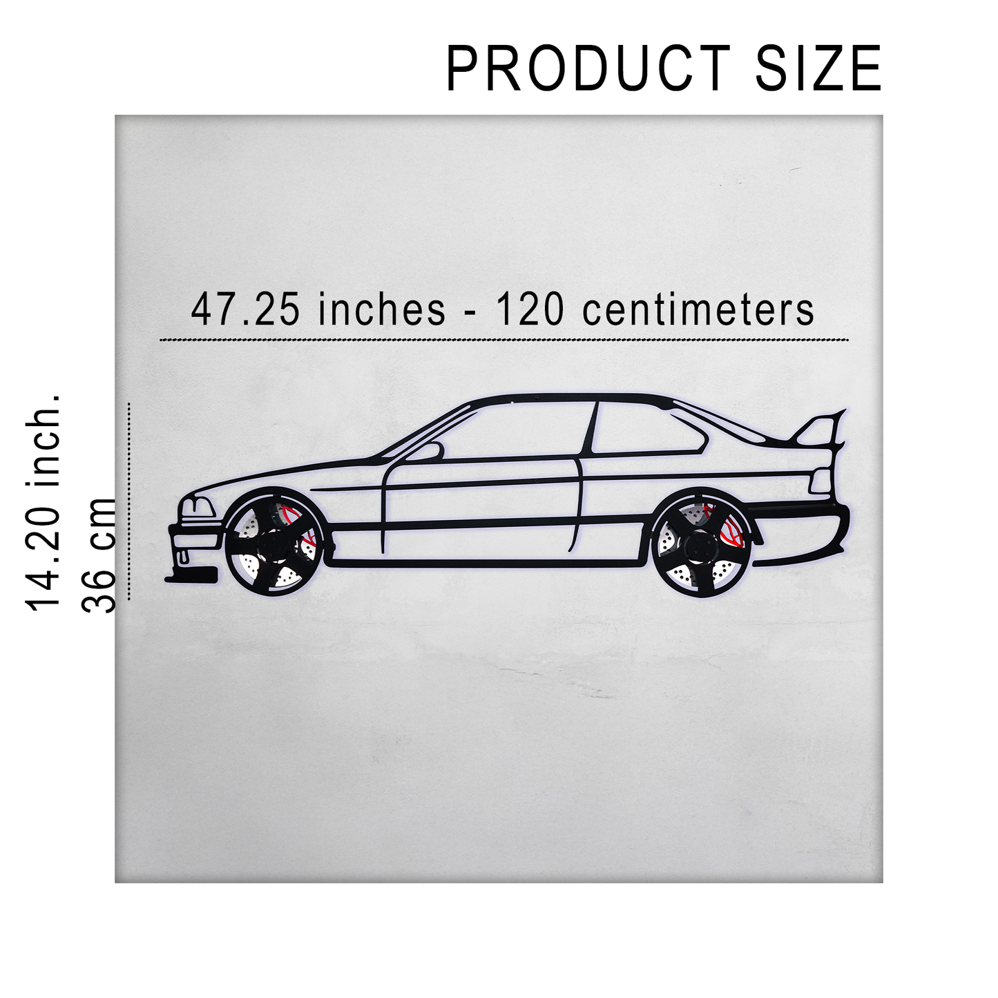 BMW E36 M3 Wall Art – Classic Steel Silhouette with Spinning Wheels-KAFMEKA015