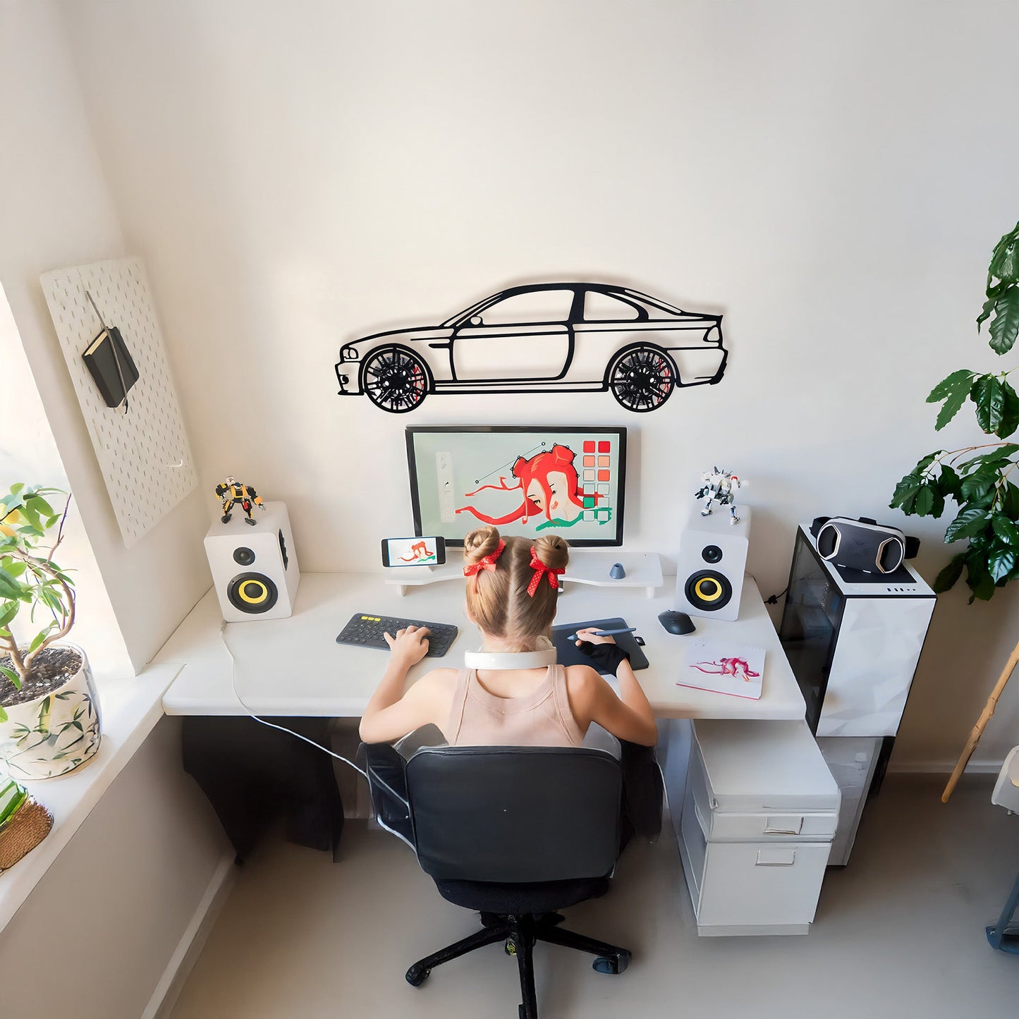 BMW E46 M3 Wall Art – Steel Silhouette with Spinning Wheels-KAFMEKA016