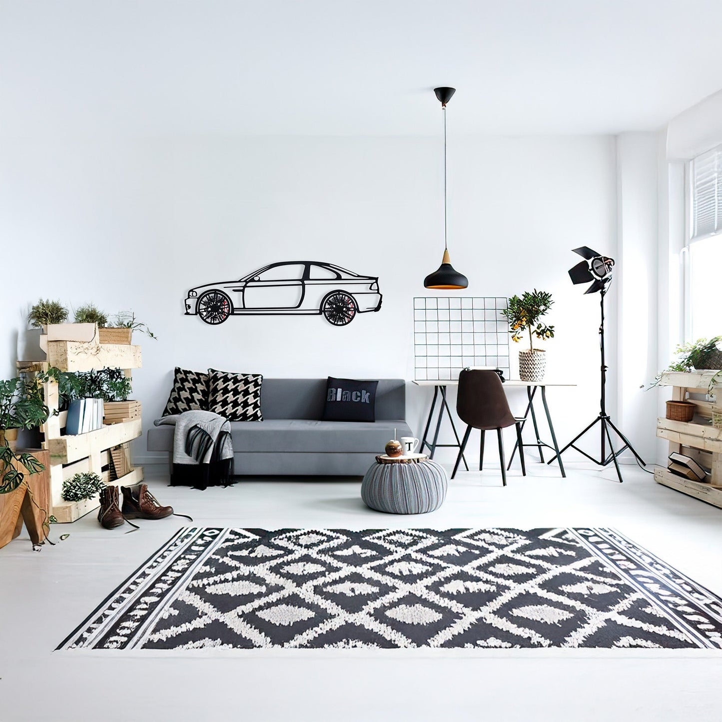 BMW E46 M3 Wall Art – Steel Silhouette with Spinning Wheels-KAFMEKA016