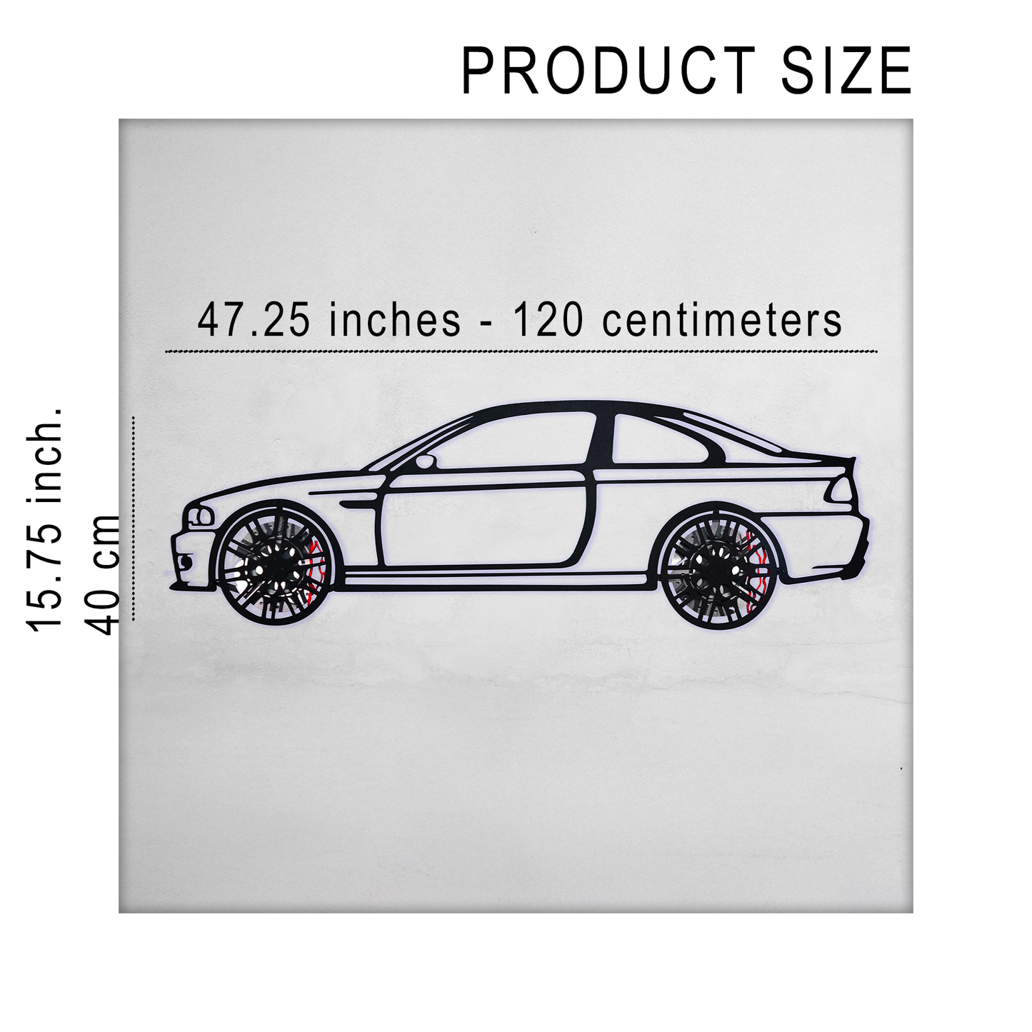 BMW E46 M3 Wall Art – Steel Silhouette with Spinning Wheels-KAFMEKA016