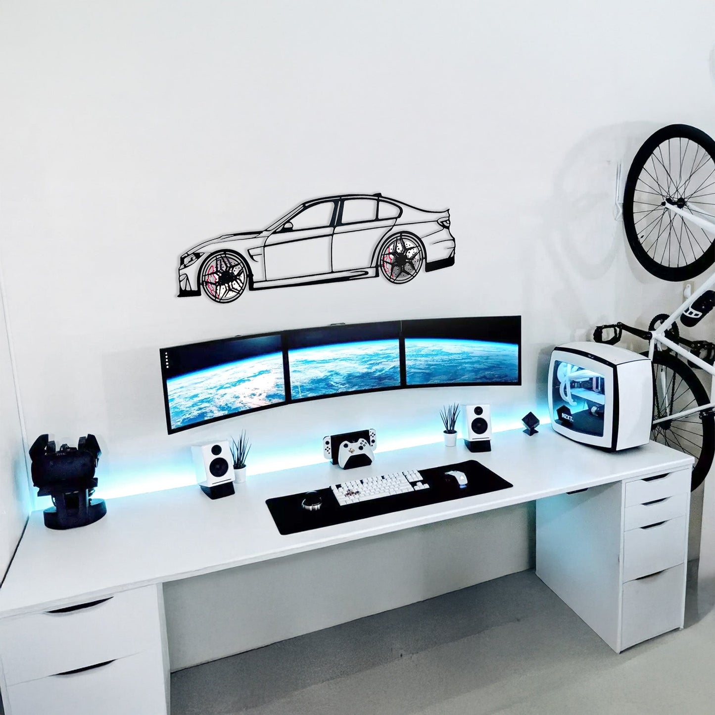 BMW M3 Wall Art – F80 Steel Silhouette with Spinning Wheels-KAFMEKA017