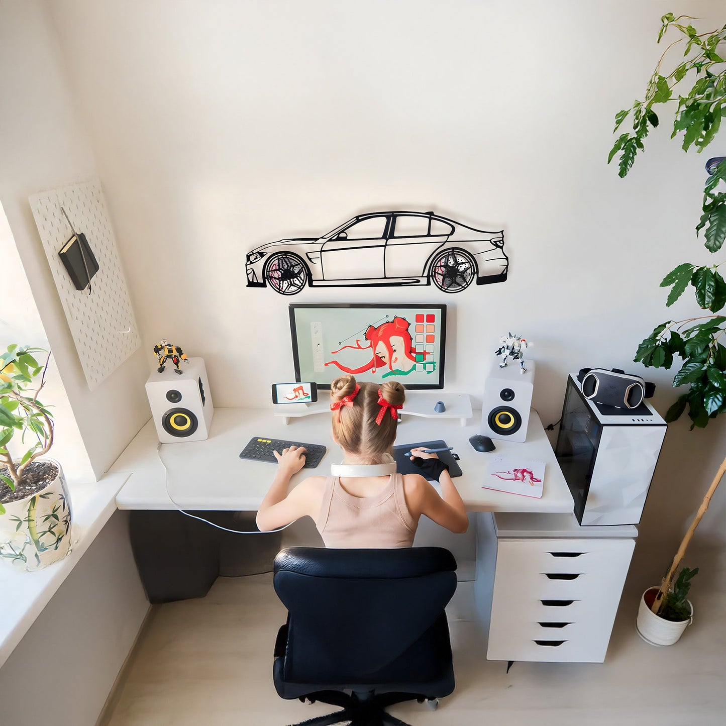 BMW M3 Wall Art – F80 Steel Silhouette with Spinning Wheels-KAFMEKA017