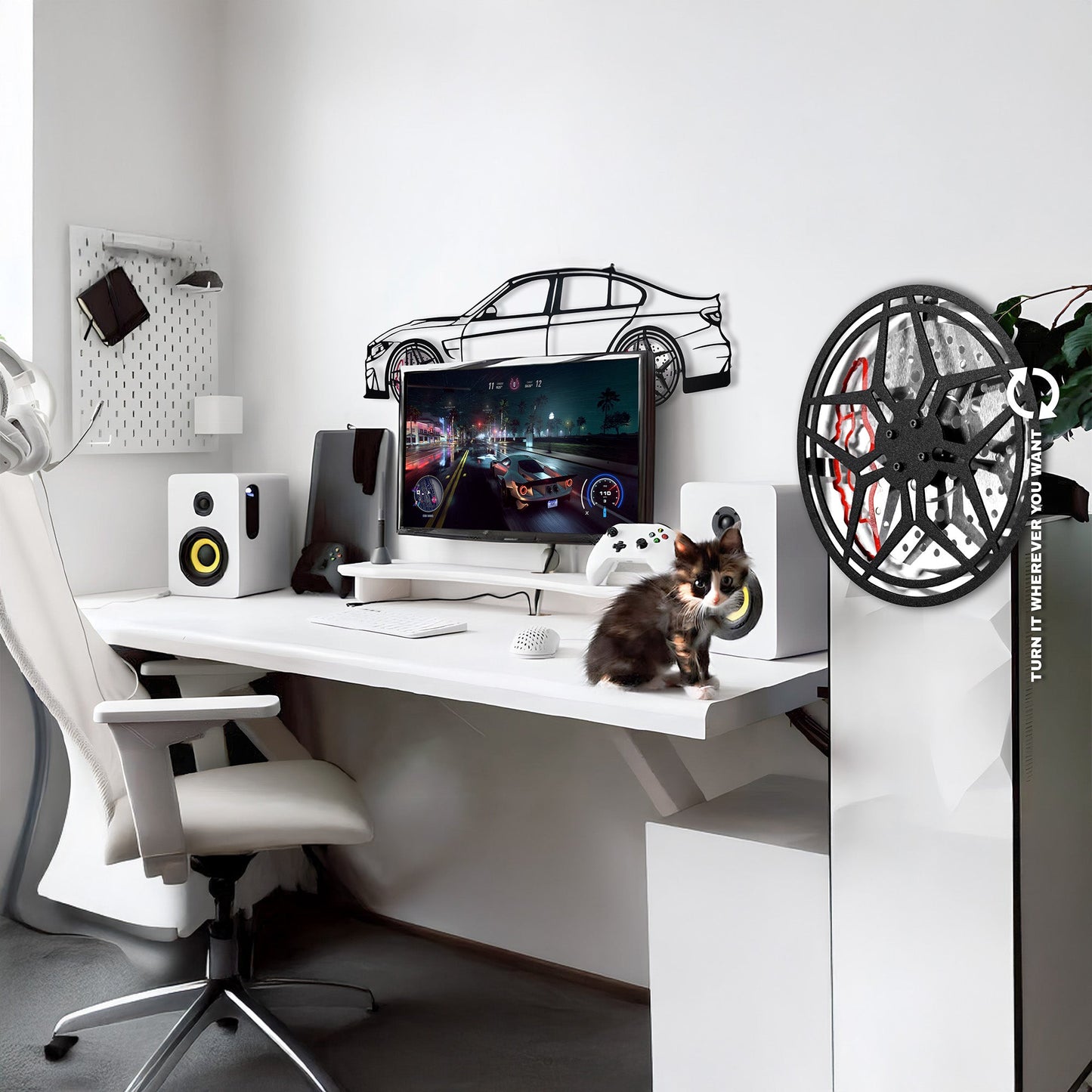 BMW M3 Wall Art – F80 Steel Silhouette with Spinning Wheels-KAFMEKA017