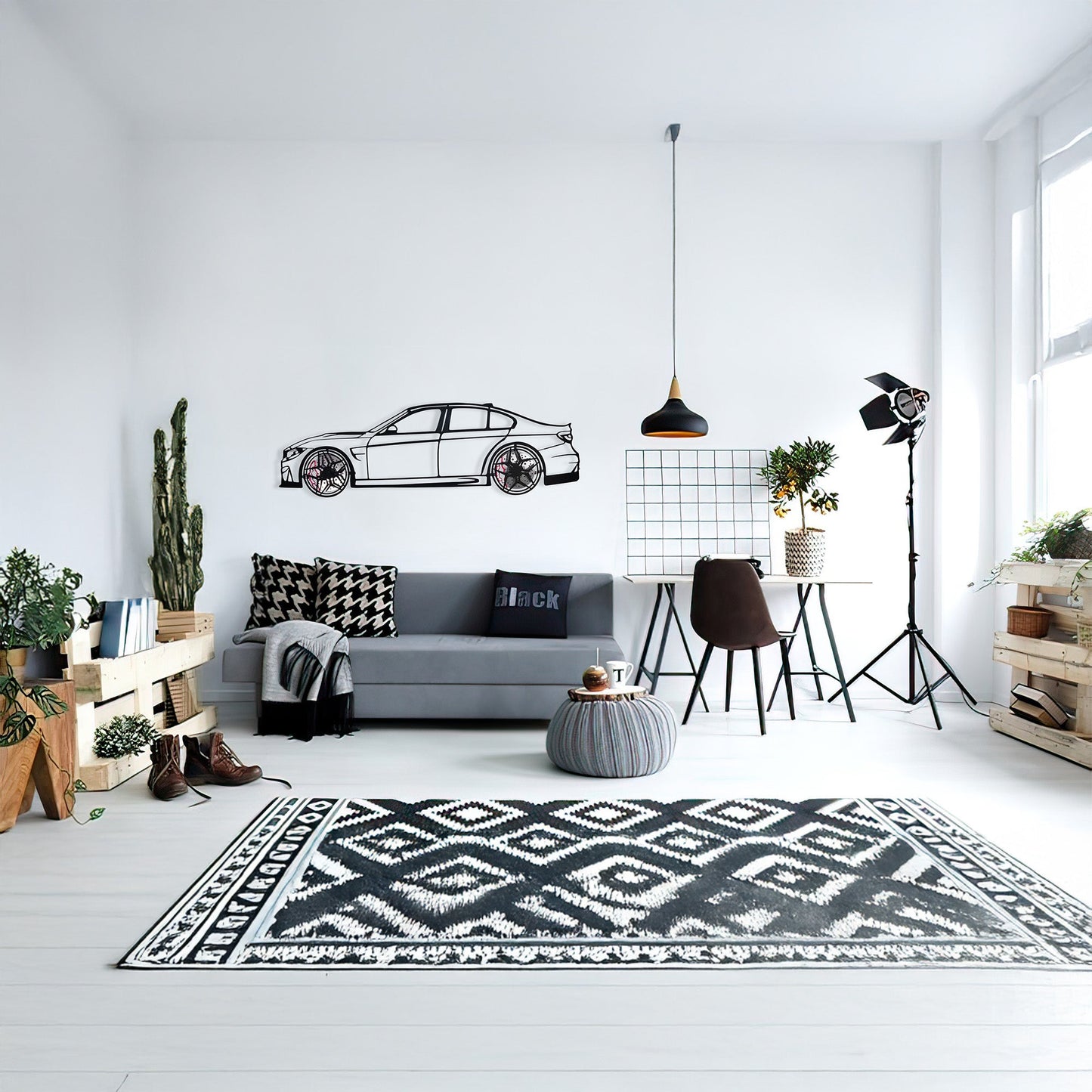 BMW M3 Wall Art – F80 Steel Silhouette with Spinning Wheels-KAFMEKA017