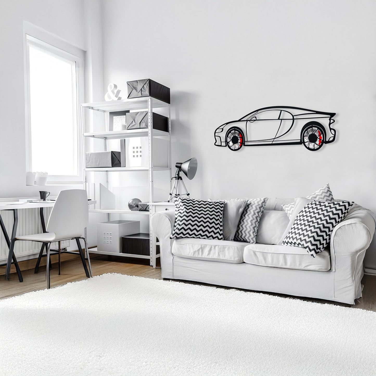 Bugatti Wall Art – Luxury Steel Silhouette with Spinning Wheels-KAFMEKA018