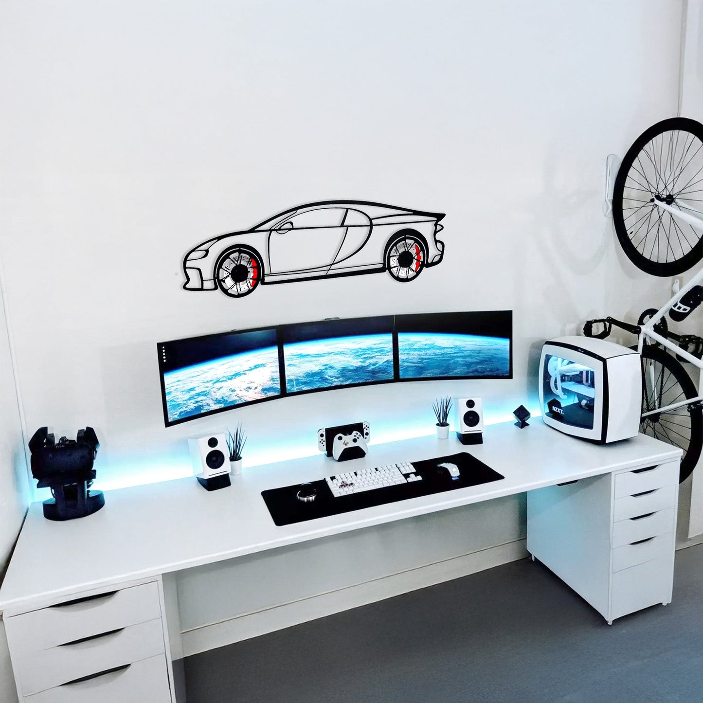 Bugatti Wall Art – Luxury Steel Silhouette with Spinning Wheels-KAFMEKA018