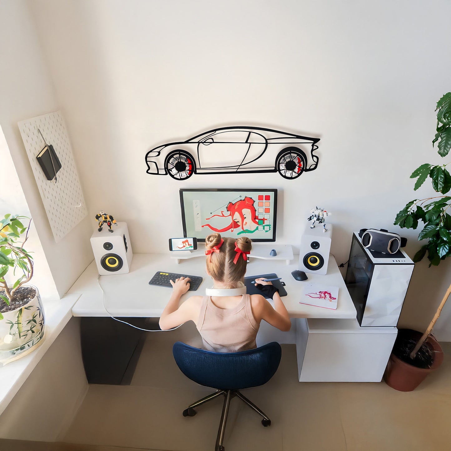 Bugatti Wall Art – Luxury Steel Silhouette with Spinning Wheels-KAFMEKA018