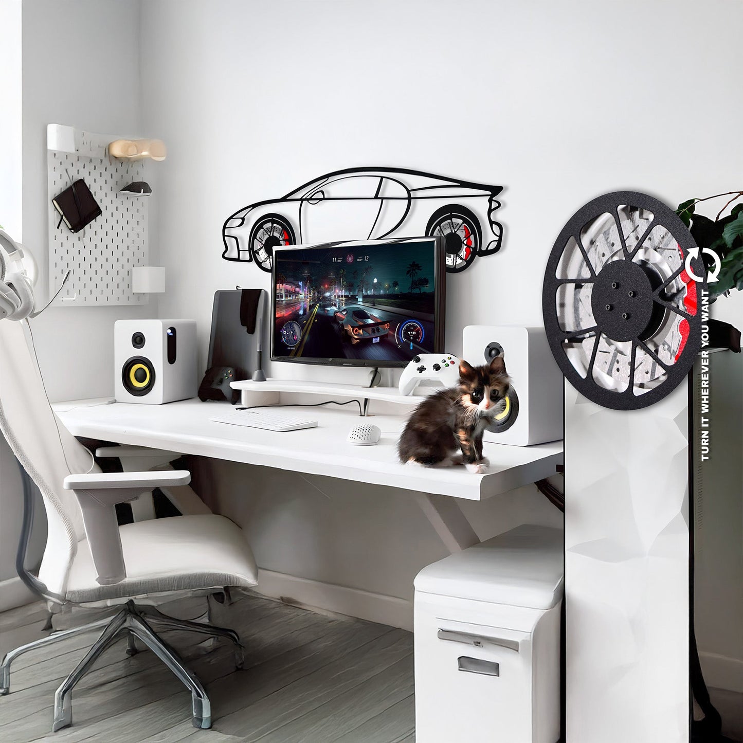 Bugatti Wall Art – Luxury Steel Silhouette with Spinning Wheels-KAFMEKA018