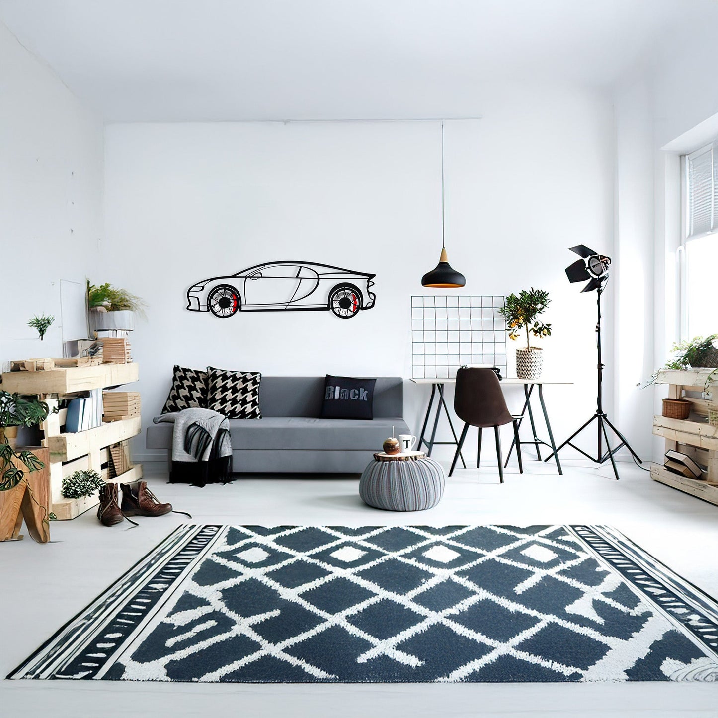 Bugatti Wall Art – Luxury Steel Silhouette with Spinning Wheels-KAFMEKA018