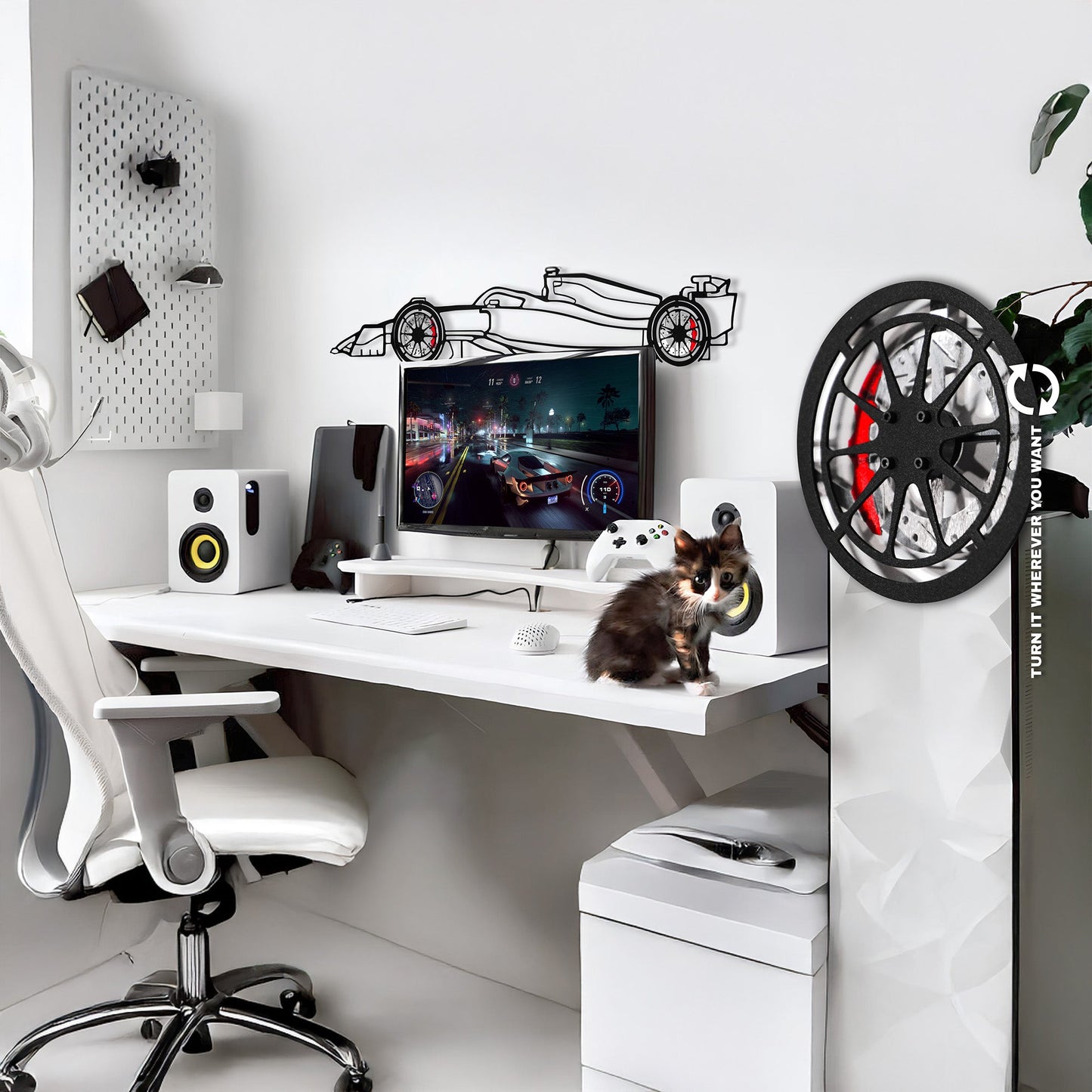 Formula 1 Wall Art – Steel Silhouette Racing Car with Spinning Wheels-KAFMEKA023